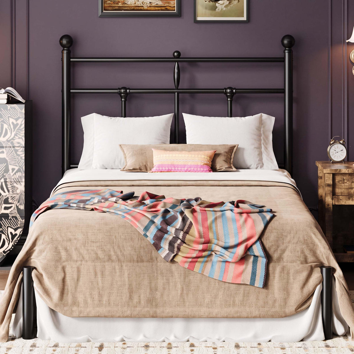 Twin Size Black Metal Platform Bed Frame with Headboard R417184