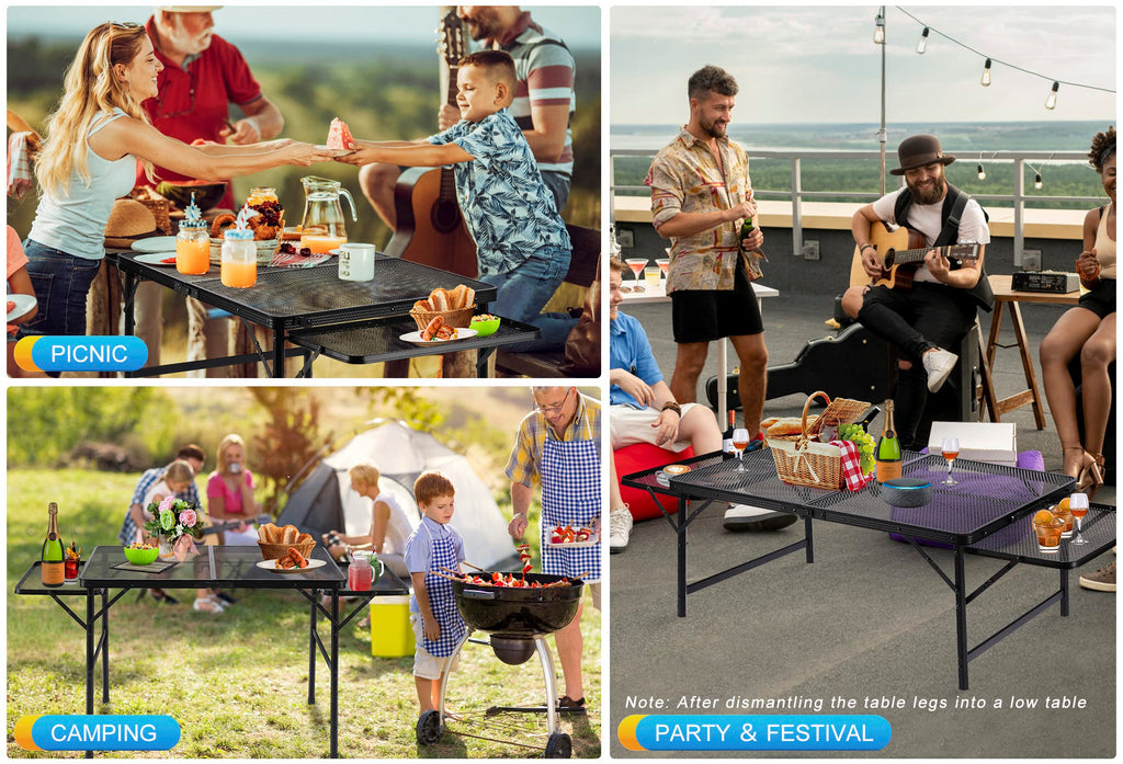 Black 4.4 FT Folding Camping Table with 2 Wing Panels D7046