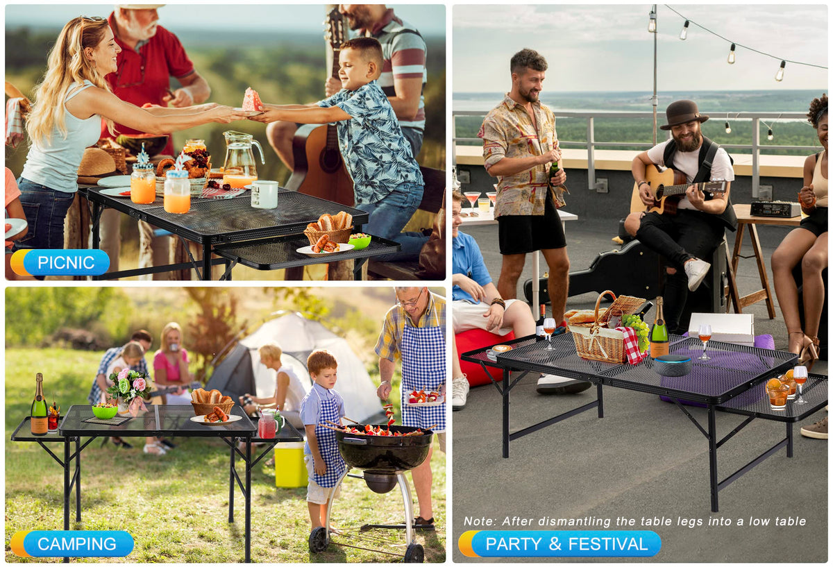 Black 4.4 FT Folding Camping Table with 2 Wing Panels D7046